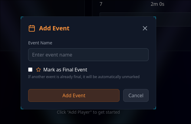 Events Setup Interface